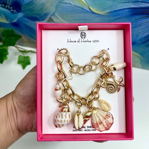 House Of Harlow 1960 Gold-Tone Charm Bracelet With Natural Shell Accents - Picture 3 of 3